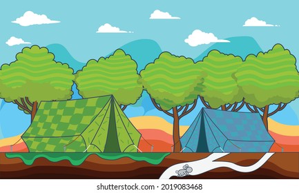 Colorful Campsite suitable for kids  or nature Themed illustration