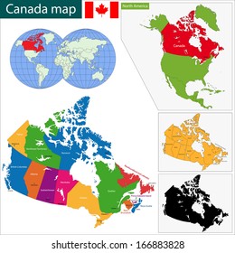 Colorful Canada map with provinces and capital cities