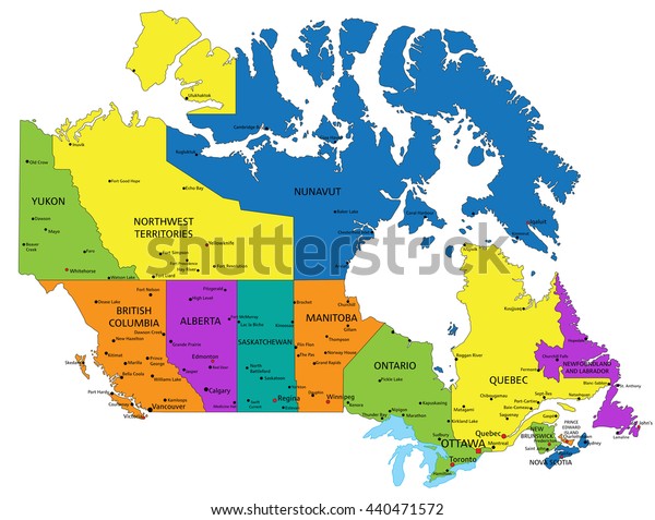 Colorful Canada Political Map Clearly Labeled Stock Vector (Royalty ...