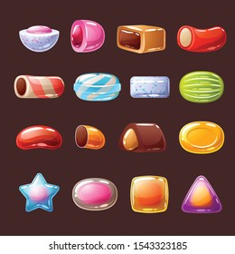 Colorful candies with filling sweets icons - chocolate, toffee, peppermint candies vector illustration.