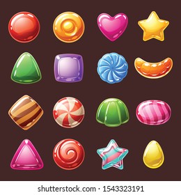 Colorful candies sweets icons - caramel, hard candies, peppermint candies vector illustration.