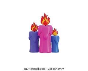 Colorful candle icon 3d render concept of  decorative lamp on party or events