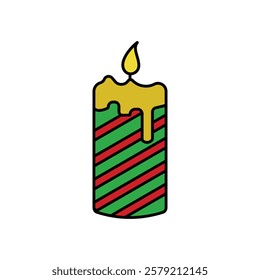 Colorful Candle Icon Graphic Vector. Candle with stripes and dripping wax in festive colors.