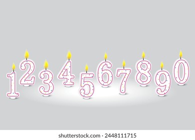 Colorful candle numbers. Birthday celebration set. Party decoration element. Vector illustration. EPS 10.