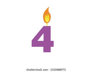 colorful candle on a birthday, birthday cake candle number 4