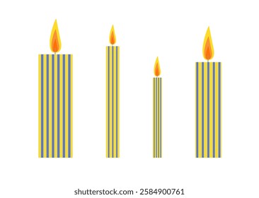 Colorful candles set hand drawn flat vector illustration, festive holiday celebration collection of decorated objects of different sizes for birthday, wedding, Christmas