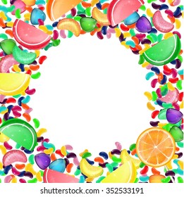 Colorful candy background with jelly beans, and jelly candies.vector