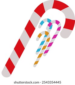 Colorful Candy cane icon. Multi color Christmas stiped candy cane vector illustration. Candy cane clipart. sweet, delicious stiped candy art.