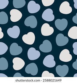 Colorful Candy Heart Pattern With Faded Hearts Hearts on a Spruce Blue Background. Cheerful, Love, Valentines Day Seamless Vector Design