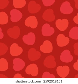 Colorful Candy Heart Pattern featuring Red Colored Hearts on a Rich Red Background. Cheerful, Love, Valentines Day Seamless Vector Design