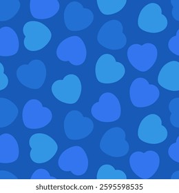 Colorful Candy Heart Pattern With Light Blue Hearts on a Darkened Blue Background. Cheerful, Love, Valentines Day Seamless Vector Design