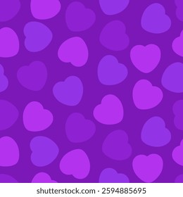 Colorful Candy Heart Pattern With Pink, Violet and Lavender Hearts on a Purple Background. Cheerful, Love, Valentines Day Seamless Vector Design