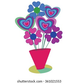 colorful candy hearts and flowers in a vase