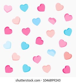 Colorful Candy Hearts Pattern. Valentine's Day Background In Pastel Colors. Decorative Vector Elements.