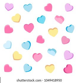 Colorful candy hearts pattern. Valentine's Day background in pastel colors.  