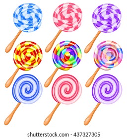 Colorful candy lollipops set of icons - the vortex of lollipops vector illustration.