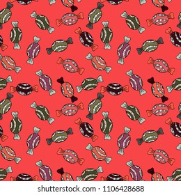 Colorful Candy seamless. On orange, black and gray colors. Vector.