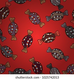 Colorful Candy seamless pattern. On red, black and brown colors. Vector.