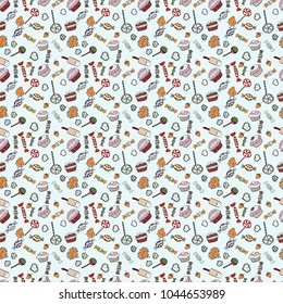 Colorful Candy seamless pattern. On neutral, gray and black colors. Vector.