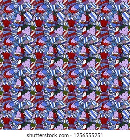 Colorful Candy seamless pattern. On blue, black and white colors. Vector.