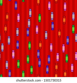 Colorful candy seamless pattern on white background. Paper print design. Abstract retro vector illustration. Trendy textile, fabric, wrapping. Modern space decoration.