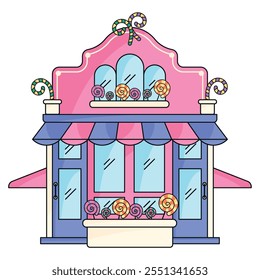 Colorful candy store with lollipop decorations, Vector