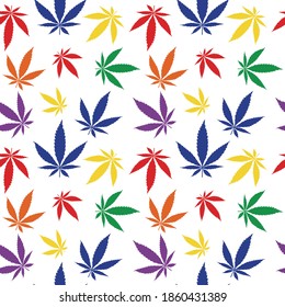 Patrón de hojas de cannabis coloridas. Impresión textil de ilustración vectorial.