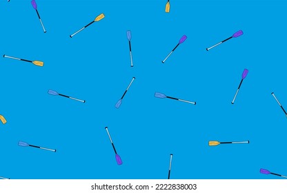 Colorful canoe paddling on blue background. seamless patterns.
