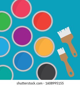 colorful cans of paint and brush icon- vector illustration