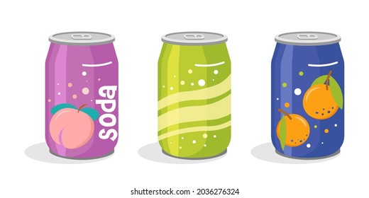 Colorful Cans Soft Drinks Set Hand Stock Vector (Royalty Free ...