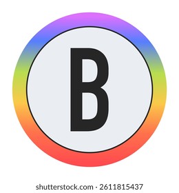 Colorful Capital Letter B in a Circle on Black: Purple, Blue, Green, Yellow, Orange, Red. Bold Typography. Design Element for Education, Branding, Creative Projects