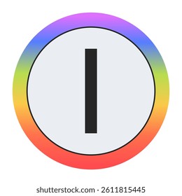 Colorful Capital Letter I in a Circle on Black: Purple, Blue, Green, Yellow, Orange, Red. Bold Typography. Design Element for Education, Branding, Creative Projects
