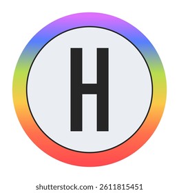 Colorful Capital Letter H in a Circle on Black: Purple, Blue, Green, Yellow, Orange, Red. Bold Typography. Design Element for Education, Branding, Creative Projects