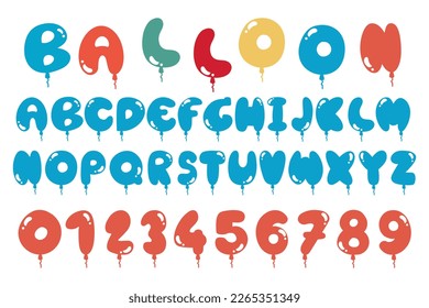 Colorful Capital Letters and numbers alphabet balloon design vector and illustration