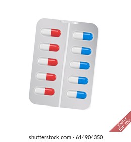 Colorful capsules set. Pill and tablets, medicine isolated on background