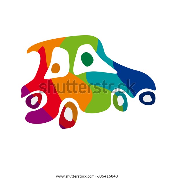 colorful car in abstract shapes, vector\
illustration. Drunk\
concept