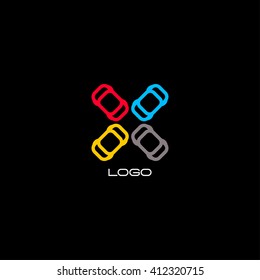 Colorful car. Abstract vector isolated automotive illustration. Blue, yellow, grey, red, colorful automobile logo. Parking logotype.
