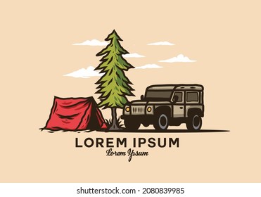 Colorful car camping illustration drawing design