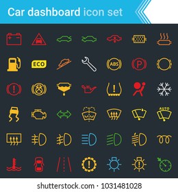 Colorful car dashboard interface and indicators icon set - service maintenance vector symbols