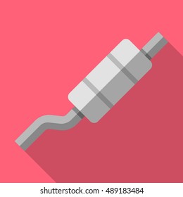 Colorful car exhaust pipe muffler icon in modern flat style with long shadow. Car parts and service vector illustration