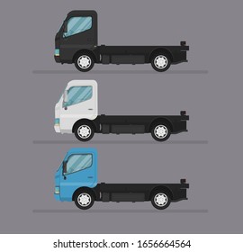 Colorful car set. Isolated auto icon kit. Side view. Cartoon lorry on grey background.