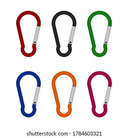 Colorful Carabiner set icon isolated on white background. Vector illustration