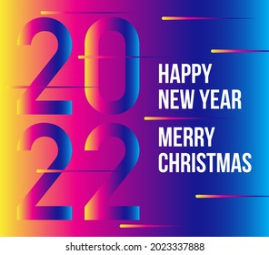 Colorful card or banner 2022 on colorful gradient background. Concept New Year and Christmas 