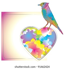 Colorful card with bird and heart for your design, vector, eps10