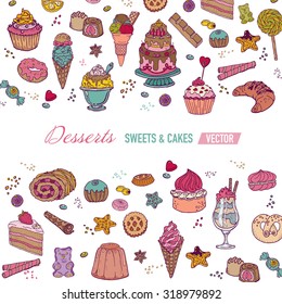 Colorful Card or Brochure - with Cakes, Sweets and Desserts - in vector