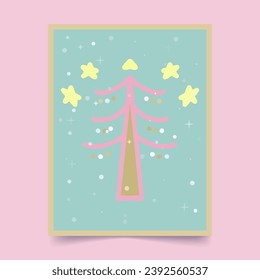  Colorful card with christmas tree vector
