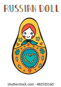 Colorful card with cute russian doll