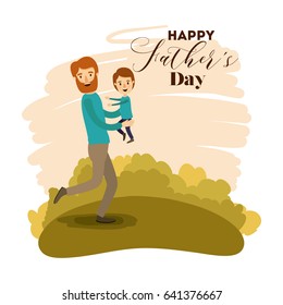 colorful card of dad enjoying with her son on the fathers day vector illustration