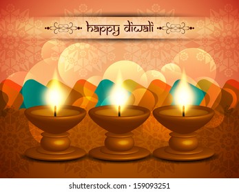 colorful card design for Diwali with beautiful lamps. vector illustration