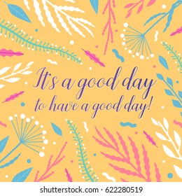 Colorful card with floral elements. Vector illustration.